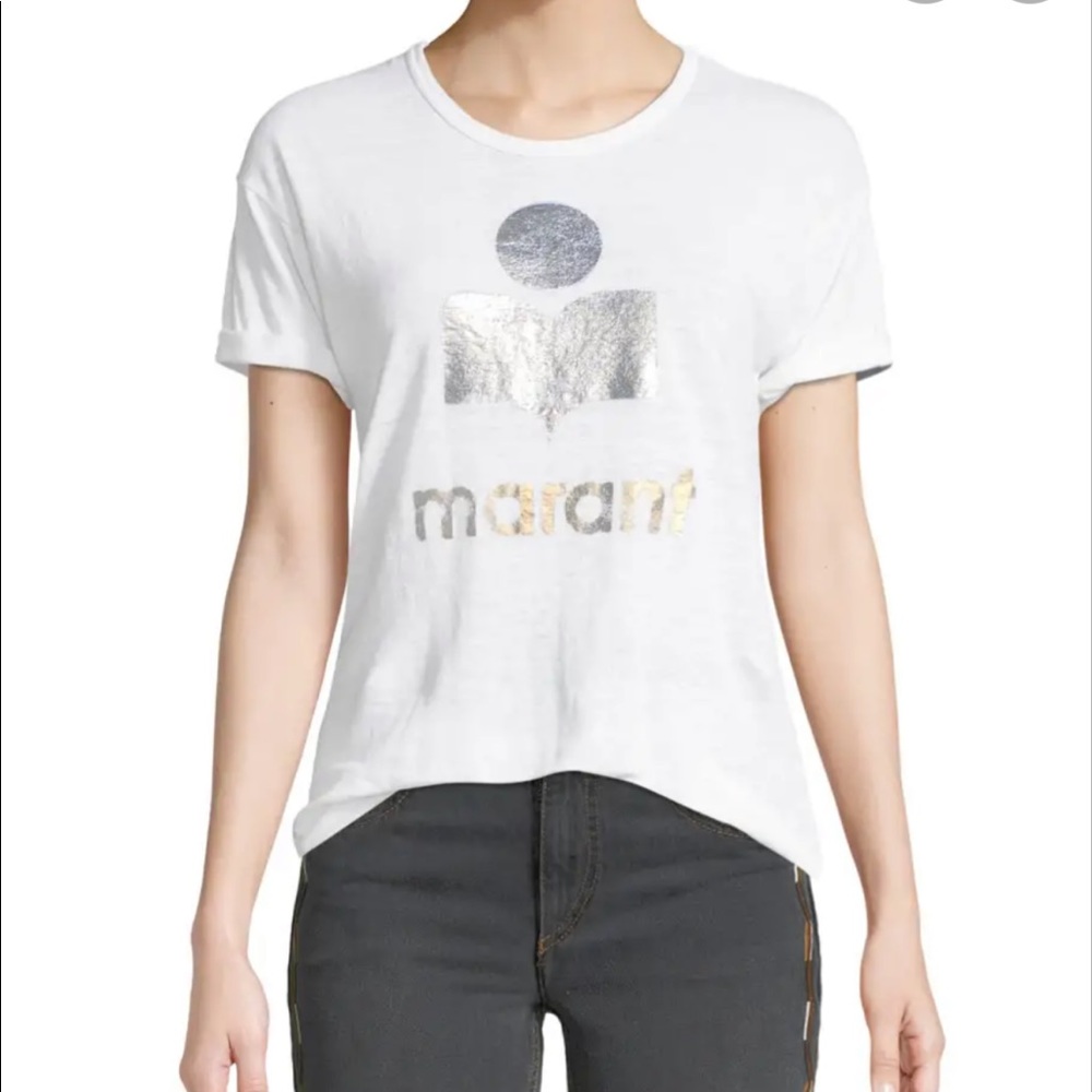 Isabel Marant Koldi Metallic Logo Linen Tee